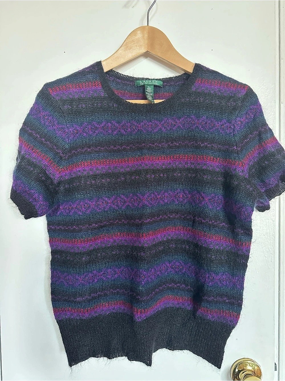 Lauren Ralph Lauren Striped Sweater in Purple & Black Size Large